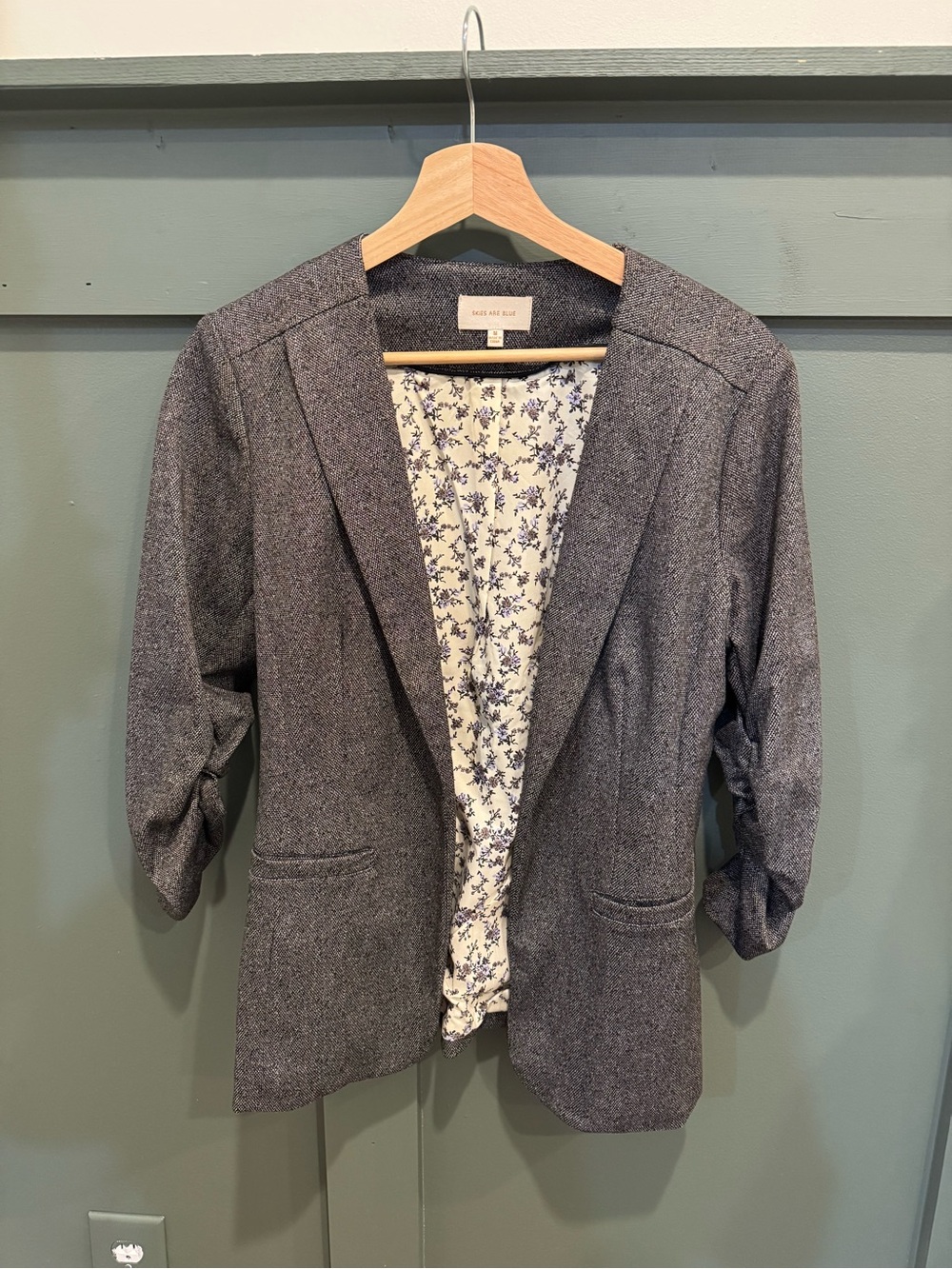 Skies are Blue Charcoal Tweed Blazer Jacket - Floral Lined Women's Blazer